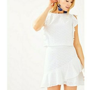 Lilly Pulitzer Alpinia Fish Eyelet Lace Mini Skirt 2 Piece Set Ruffle White